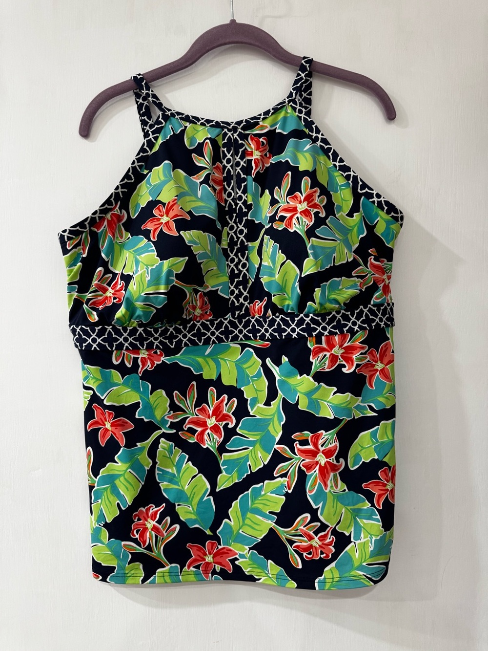 Women's Plus Size 18DDD-Cup Keyhole High Neck Tankini Top Swimsuit